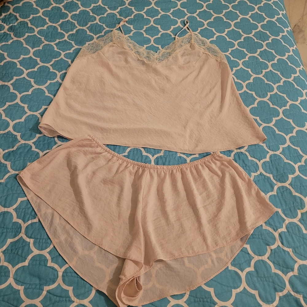 Satin Pale Pink Lace Sleepwear Set XL